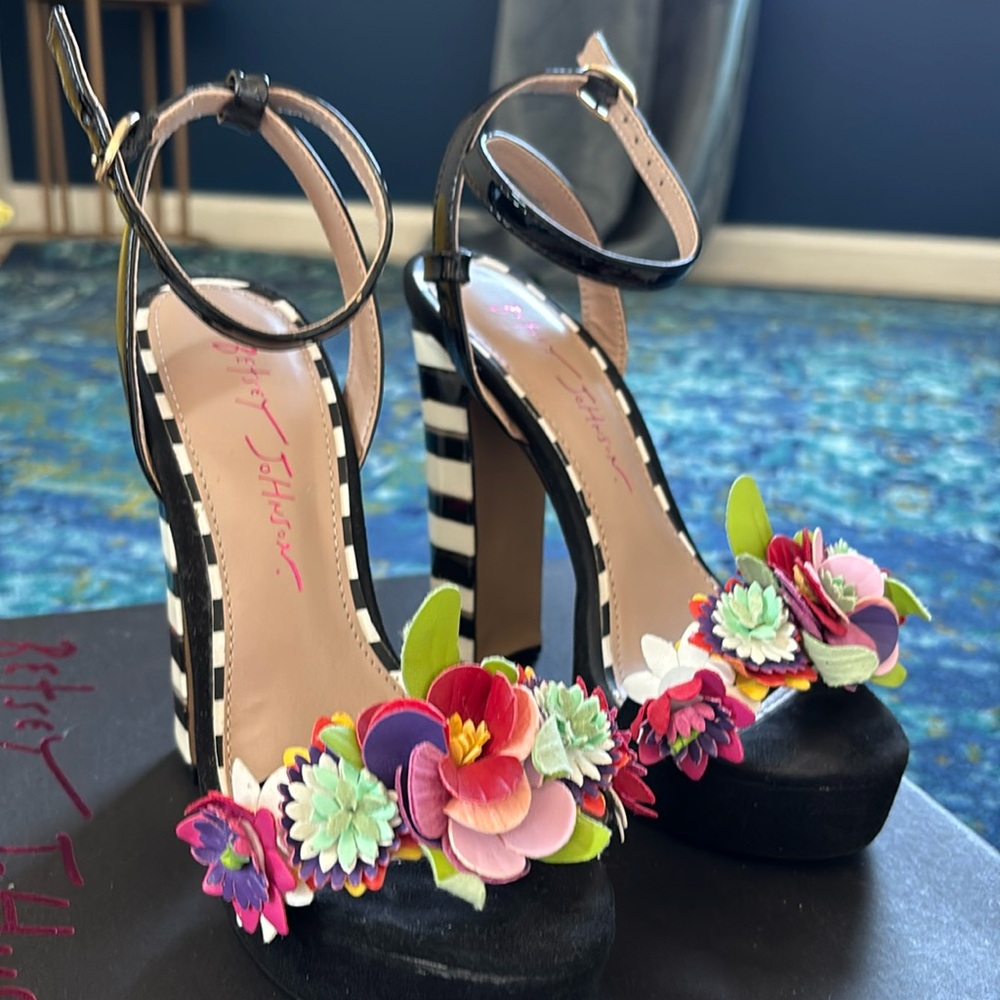 Betsy Johnson Carra Floral Heels Used with Box